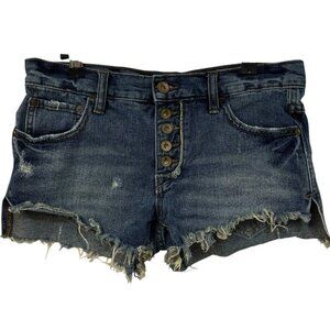 Free People Womens 24” Exposed Button Fly Cutoff Denim Jean Shorts